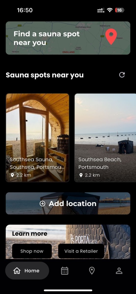 PortaSauna app download prompt showing tools to log sessions and learn portable sauna tips.