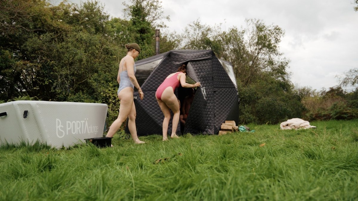 PortaSauna and CampWild autumn retreat in Abergavenny with outdoor sauna and nature rewilding.
