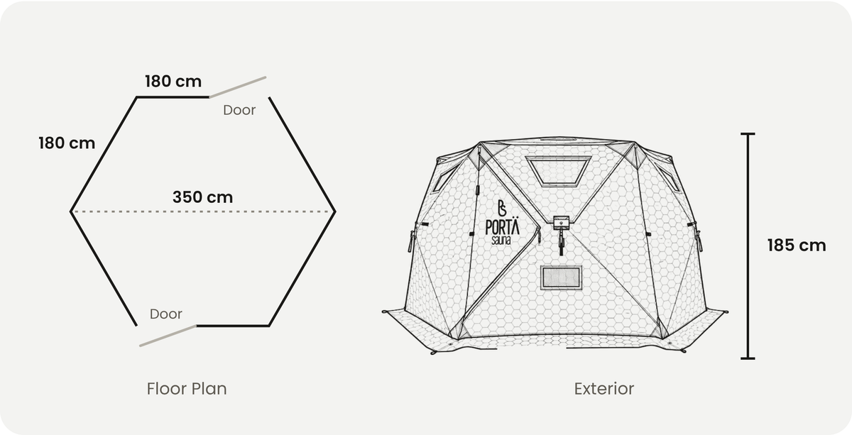 HEXXL size guide: floor plan and exterior dimensions